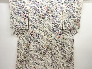 大正ロマン　錦紗流水に草花模様着物